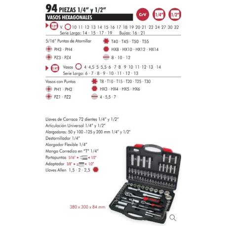 JUEGO VASOS HEX 94PZS 1/4 Y 1/2 STD